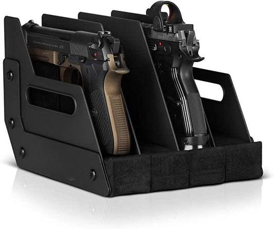 ATFLBOX Gun Pistol Revolver Firearm Handgun Rack Stand, fits 4 of most long barrel pistols, padded foam for protection, Gun Safe Cabinet Storage Organizer Accessories