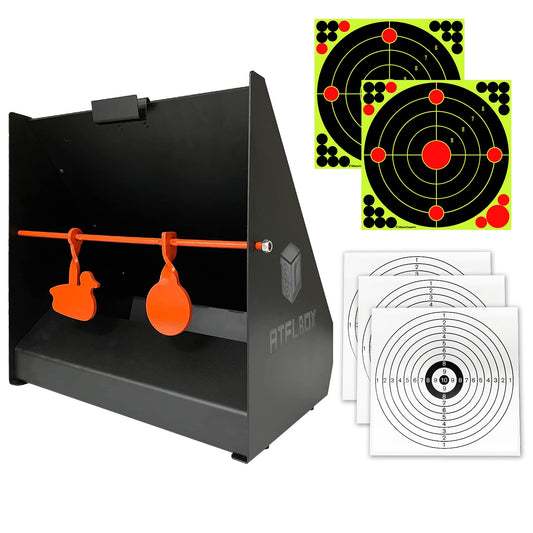 Atflbox Pellet Trap Target with 12''x12'' Splatter Bullseye Paper Targets and Spinning Shooting Targets for .177 .22 Caliber, Shooting Targets for Air Gun Airsoft BB Gun Rifle