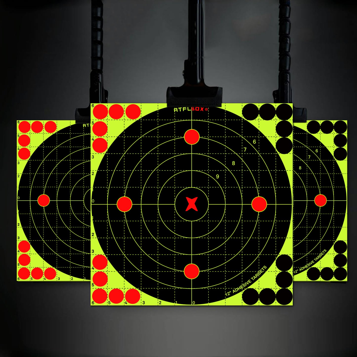 ATFLBOX 12X12 Inch Splatter Adhesive Bullseye Fluorescent Yellow Shooting Target Stickers, Sight in Shooting Range Paper Targets, Rective for Handguns, Rifle, Pistol, Pellet Guns, Airsoft, BB Guns