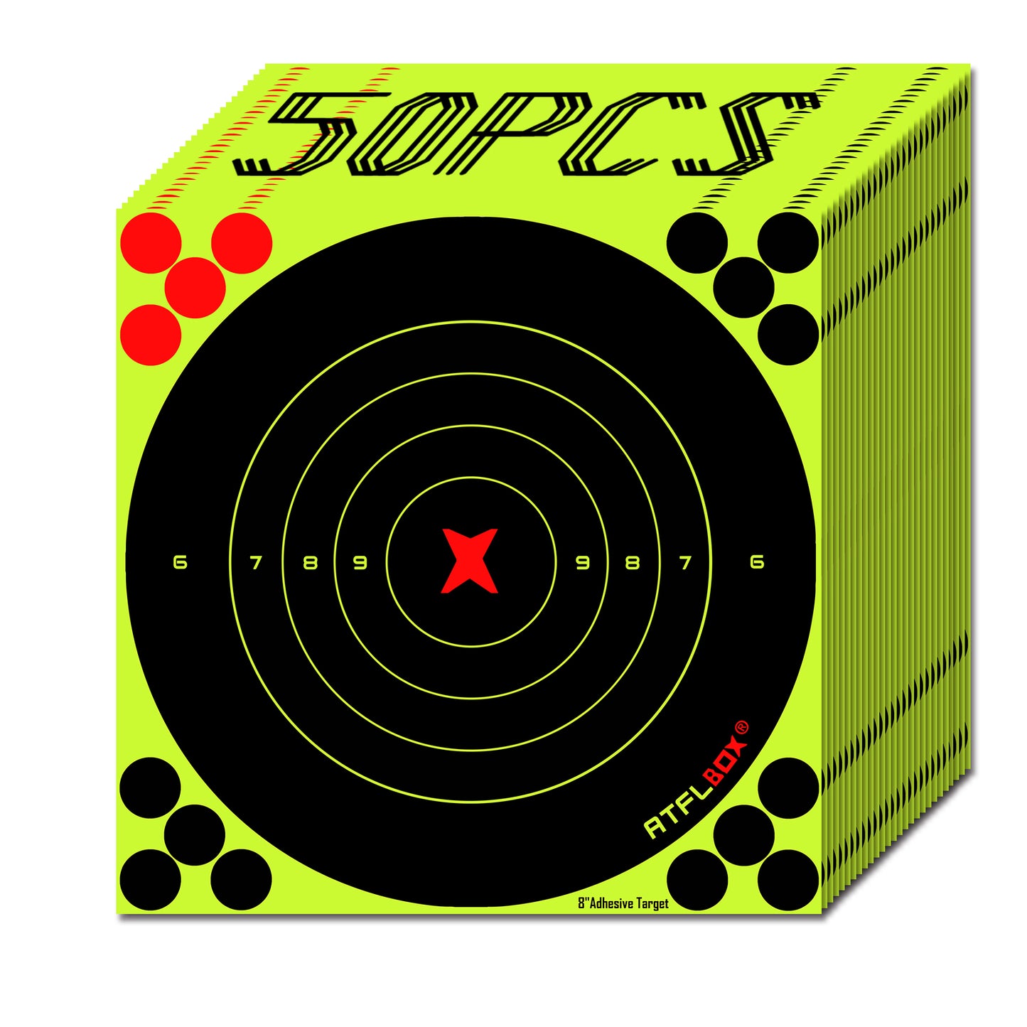 ATFLBOX 8 Inch Splatter Adhesive Bullseye Fluorescent Yellow Shooting Target Stickers, Shooting Outdoor and Indoor Ranges, Rective for Handguns, Rifle, Pistol, Pellet Guns, Airsoft, BB Guns