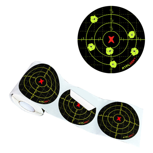 ATFLBOX Splatter Adhesive 4 inch Bullseye Fluorescent Yellow Shooting Target Stickers, 200 Self Adhesive Target Roll for BB Gun, Pellet Gun, Airsoft, Rifle Indoor and Outdoor Shooting Range