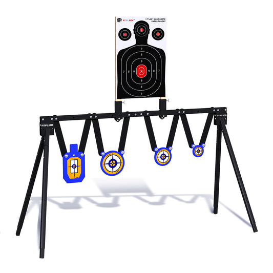 ATFLBOX AR500 Steel Target for Shooting Stand System Set, 63 Inch Adjustable Height, 3/8'' Thick 7''x12'' Silhouette and 4'' 6'' 8'' Gong Targets, 10pcs Paper Targets and Target Holder Expansion Kit