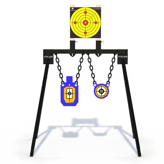 ATFLBOX AR500 Steel Target for Shooting Stand System Set, 63 Inch Adjustable Height, 3/8 Inch Thick Silhouette and Gong Targets, 10pcs Paper Targets and Target Holder Expansion Kit