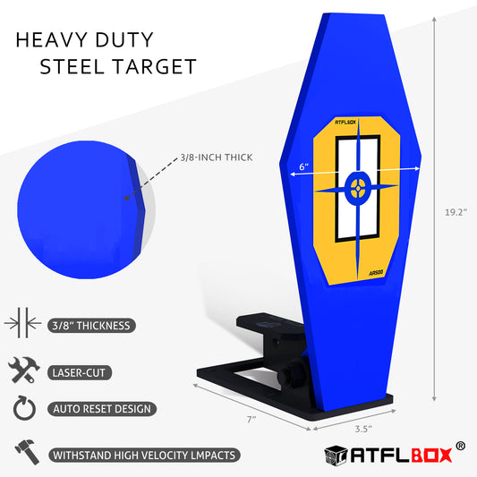 Atflbox 3/8'' AR500 Auto Reset Target, 12.5x6 inch Classic Popper Steel Shooting Target for Shooting Range, Suitable for Pistol, Rifle, Handgun, Shotgun, Rimfire