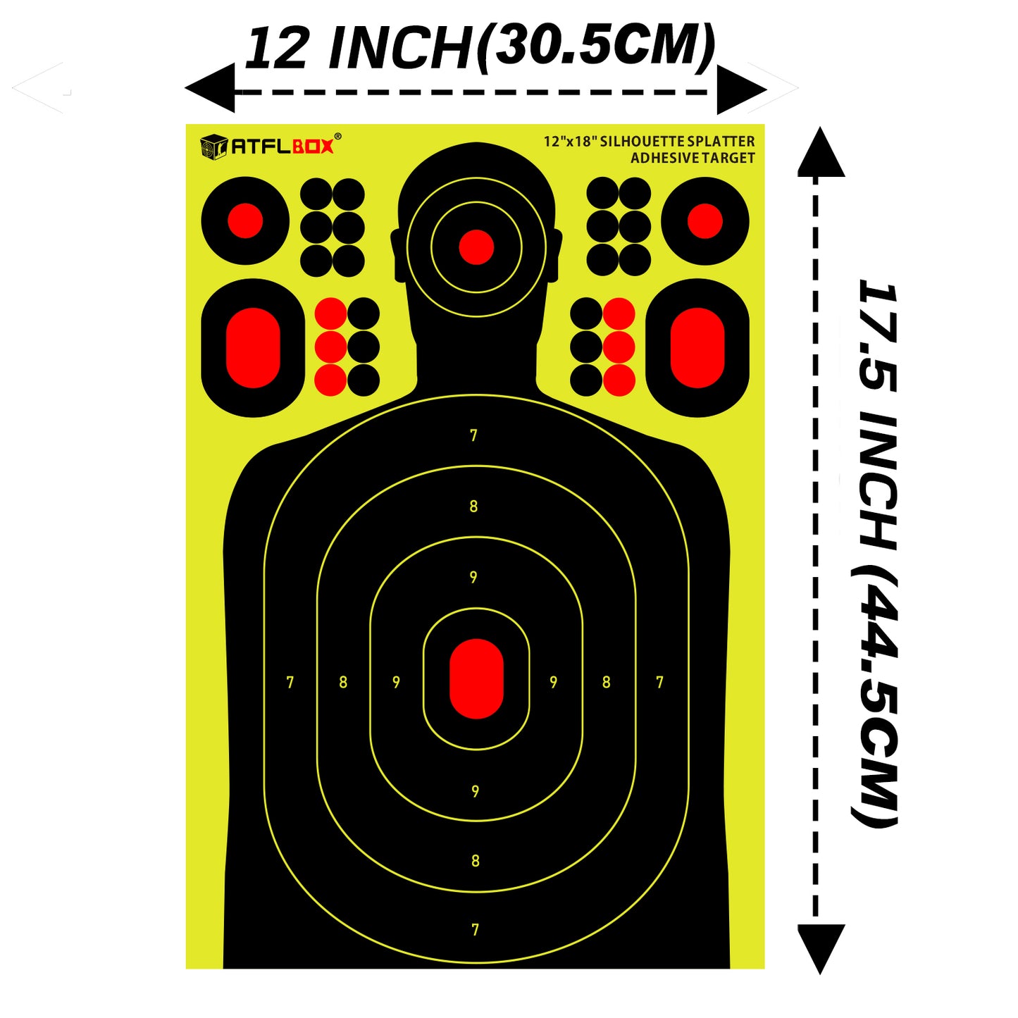 ATFLBOX 50PACK 12x18 inch Silhouette Splatter Targets and Adhesive Target Sticker, Bright Fluorescent Yellow, Easily seen on Impact for Indoor and Outdoor Shooting Range