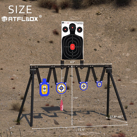 ATFLBOX AR500 Steel Target for Shooting Stand System Set, 63 Inch Adjustable Height, 3/8'' Thick 7''x12'' Silhouette and 4'' 6'' 8'' Gong Targets, 10pcs Paper Targets and Target Holder Expansion Kit