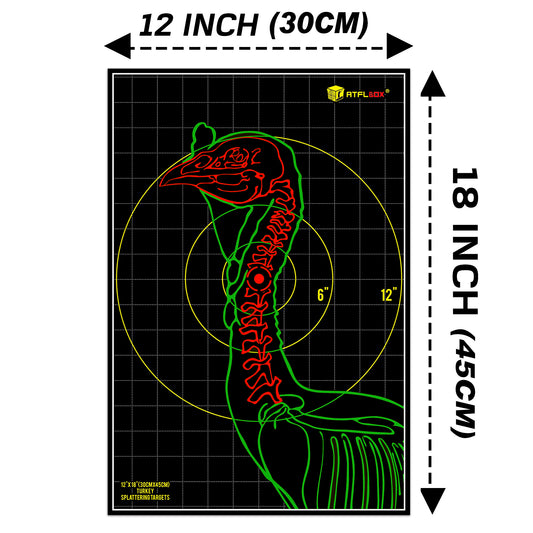 ATFLBOX 20 Pcs Splatter Turkey Targets, 12x18 Inch Adhesive Highly Visible Turkey Target Stickers for Shotgun Patterning, Splash Effect of Multiple Colors Shooting Practice