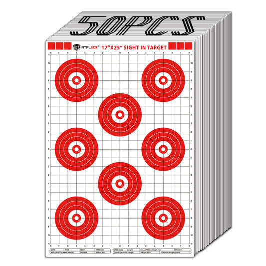 ATFLBOX Sight in Shooting Range Paper Target, 17X25 Inch High Visibility Bullseye Shooting Targets Suitable for Handgun, Rifle, Pellet Gun, Airgun, BB Guns, Airsoft (50pack)
