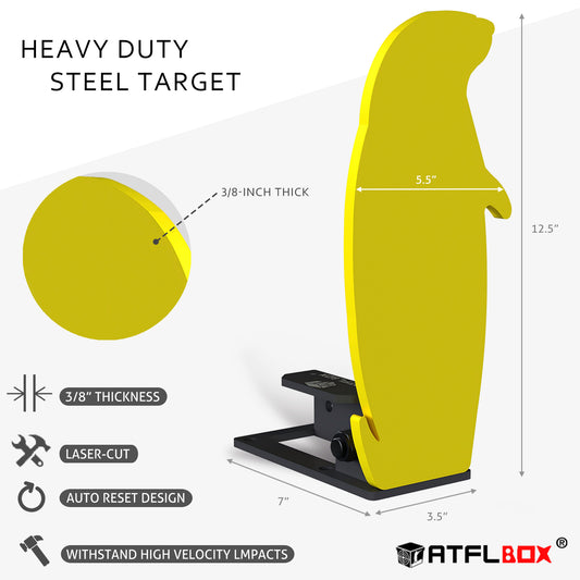 ATFLBOX 3/8'' AR500 Auto Reset Target, 12.5x5.5 inch Prairie Dog Silhouette Classic Popper Steel Shooting Target for Shooting Range, Suitable for Pistol, Rifle, Handgun, Shotgun, Rimfire