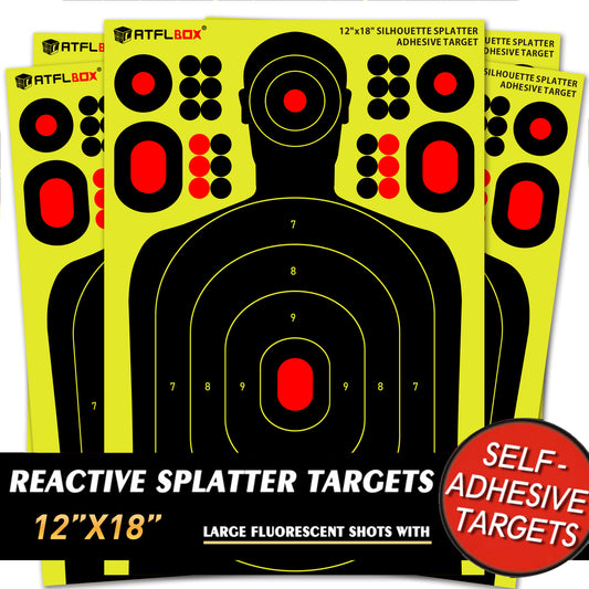 ATFLBOX 25Pack 12x18 inch Silhouette Splatter Targets and Adhesive Target Sticker, Bright Fluorescent Yellow, Easily seen on Impact for Indoor and Outdoor Shooting Range