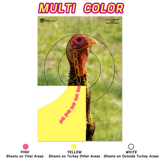 ATFLBOX 20PCS 12”x18” Splatter Turkey Target Stickers for Shooting Practice, Pre-Game Realistic Animal Target, Self-Adhesive Reactive Paper Targets for Shotgun