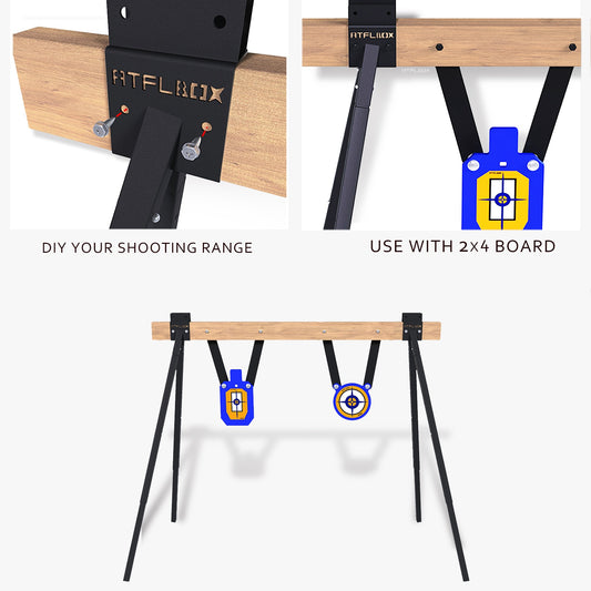 ATFLBOX AR500 Steel Target for Shooting Stand System Set, 63 Inch Adjustable Height, 3/8 Inch Thick Silhouette and Gong Targets, 10pcs Paper Targets and Target Holder Expansion Kit