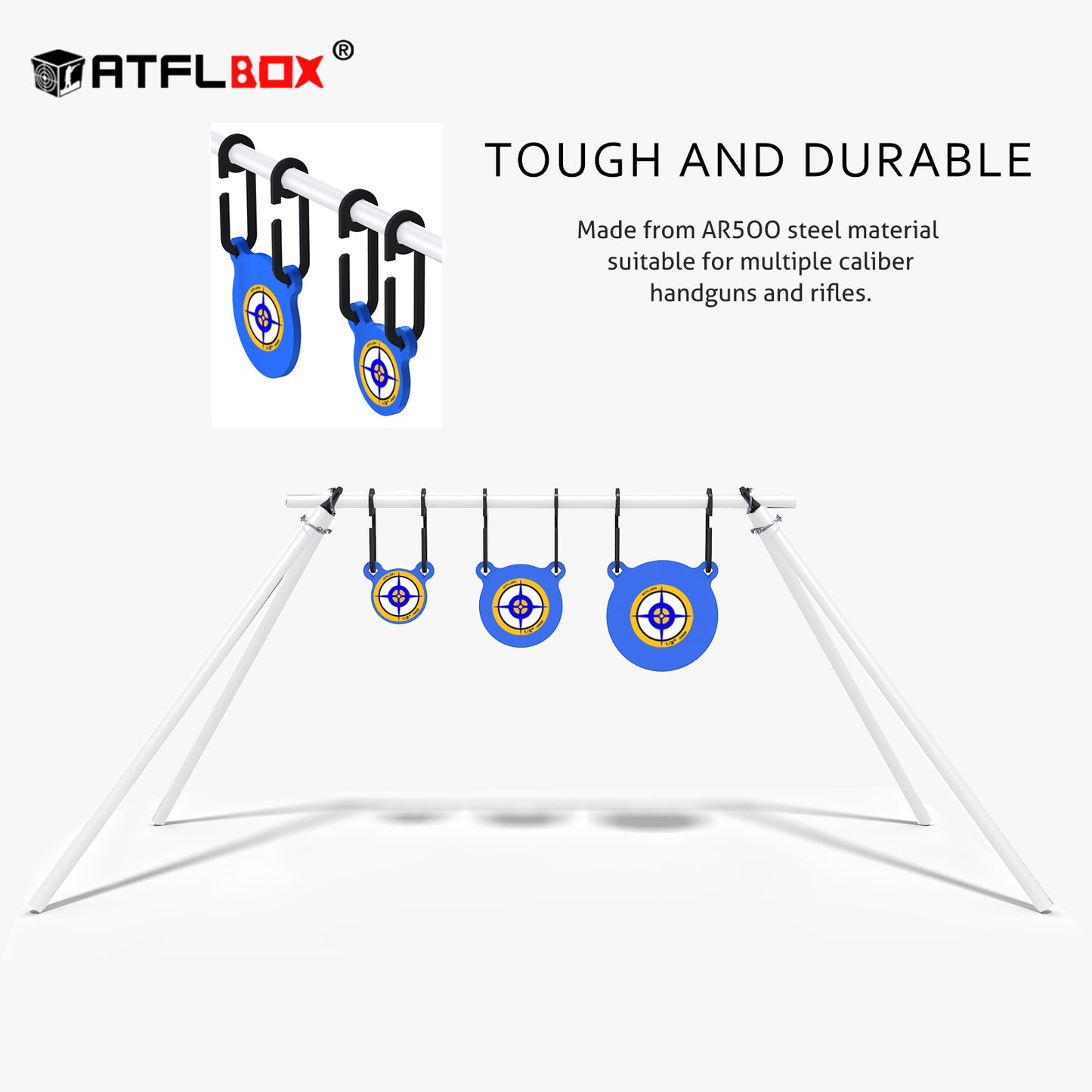ATFLBOX 3/8'' AR500 Steel Target Combo Set, 4'' 6'' 8'' AR500 Gong Targets, Complete AR500 Steel Kit Fit for 1 Inch OD EMT Conduit