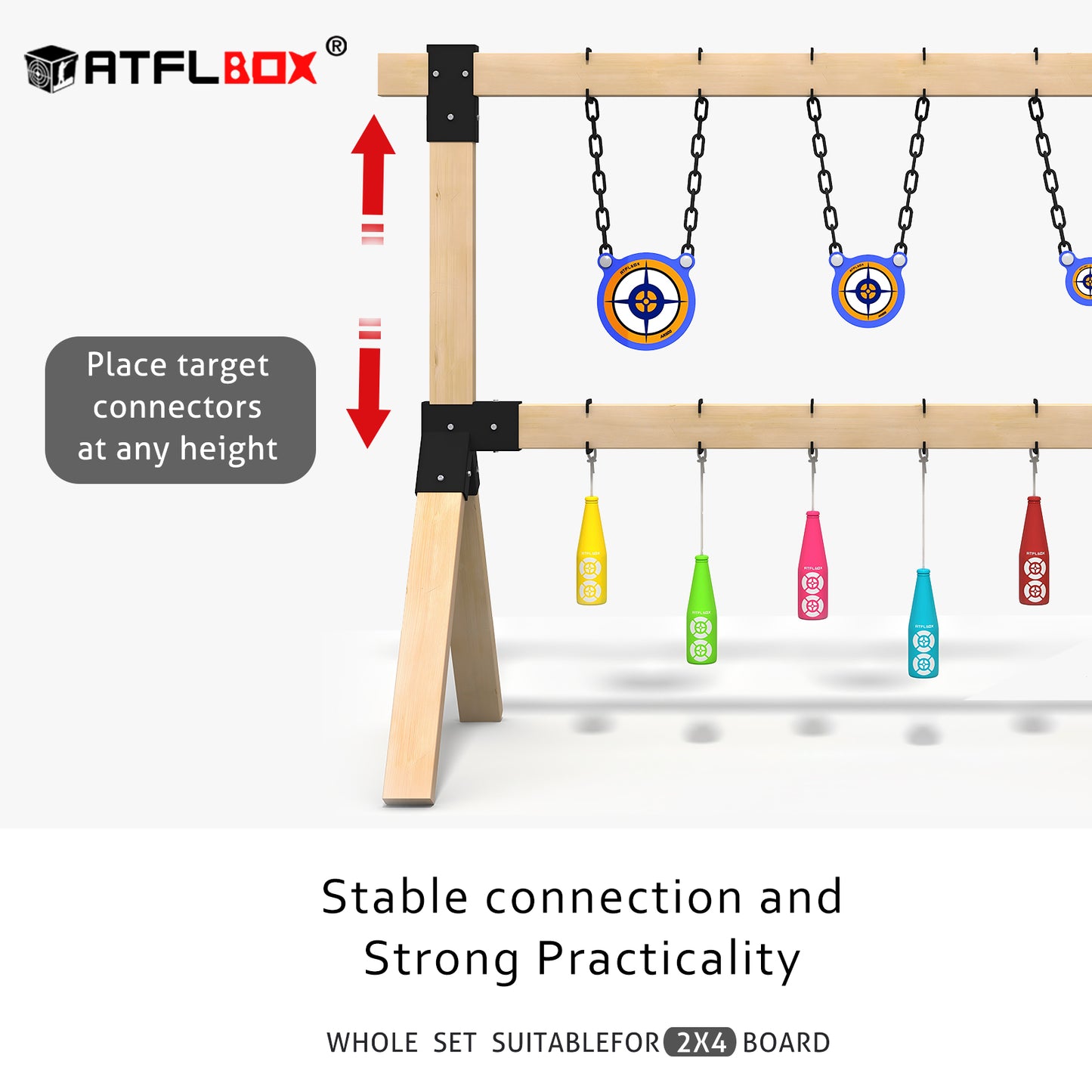 ATFLBOX Heavy Duty 2x4 Steel Target Stand Brackets Set, Y and T Connectors with 12 Hanger Hooks for DIY Shooting Outdoor Range, Modular AR500 Steel Targets Hangers
