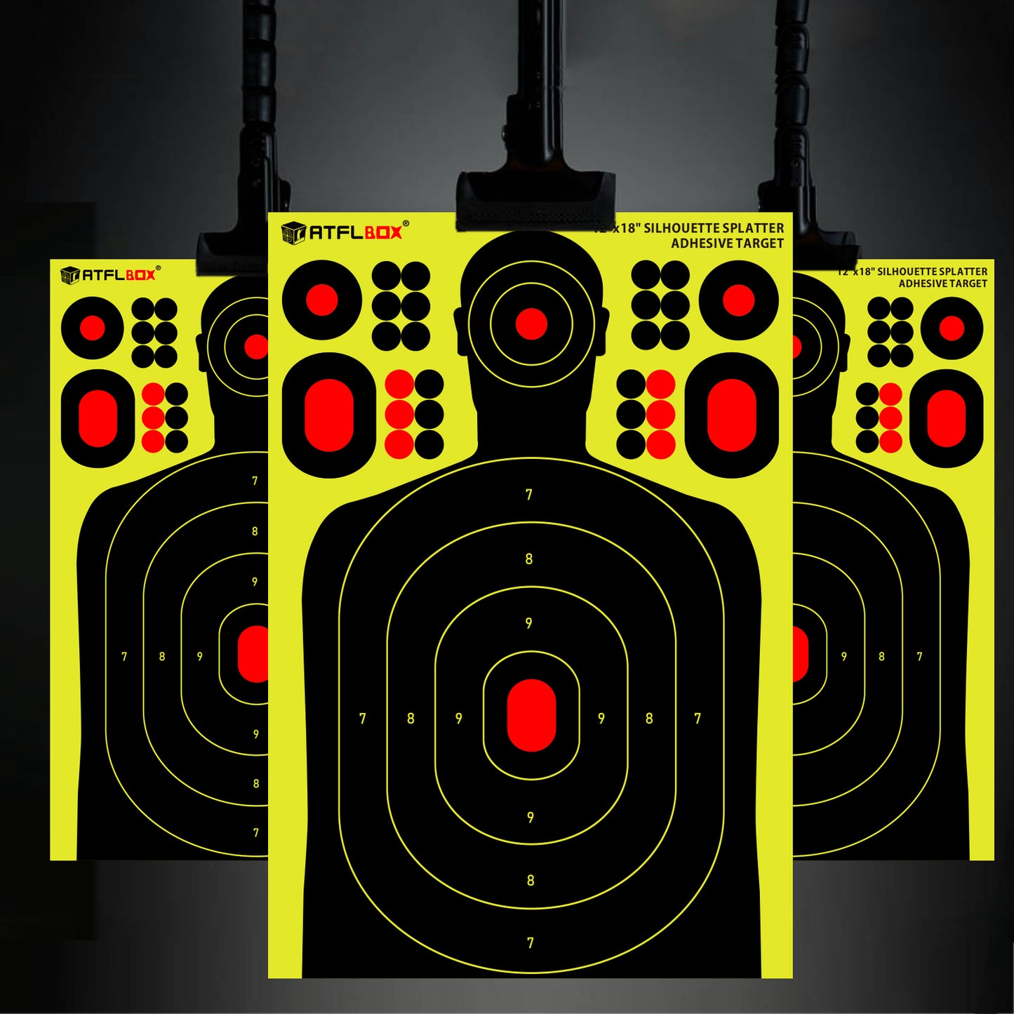 ATFLBOX 50PACK 12x18 inch Silhouette Splatter Targets and Adhesive Target Sticker, Bright Fluorescent Yellow, Easily seen on Impact for Indoor and Outdoor Shooting Range