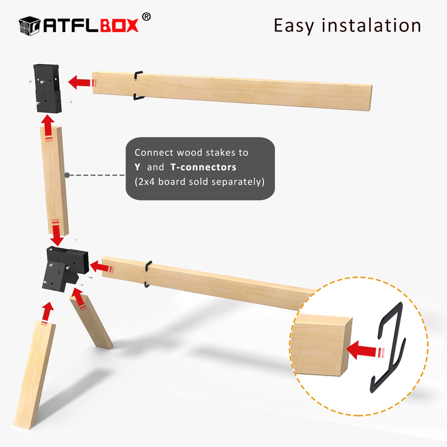 ATFLBOX Heavy Duty 2x4 Steel Target Stand Brackets Set, Y and T Connectors with 12 Hanger Hooks for DIY Shooting Outdoor Range, Modular AR500 Steel Targets Hangers
