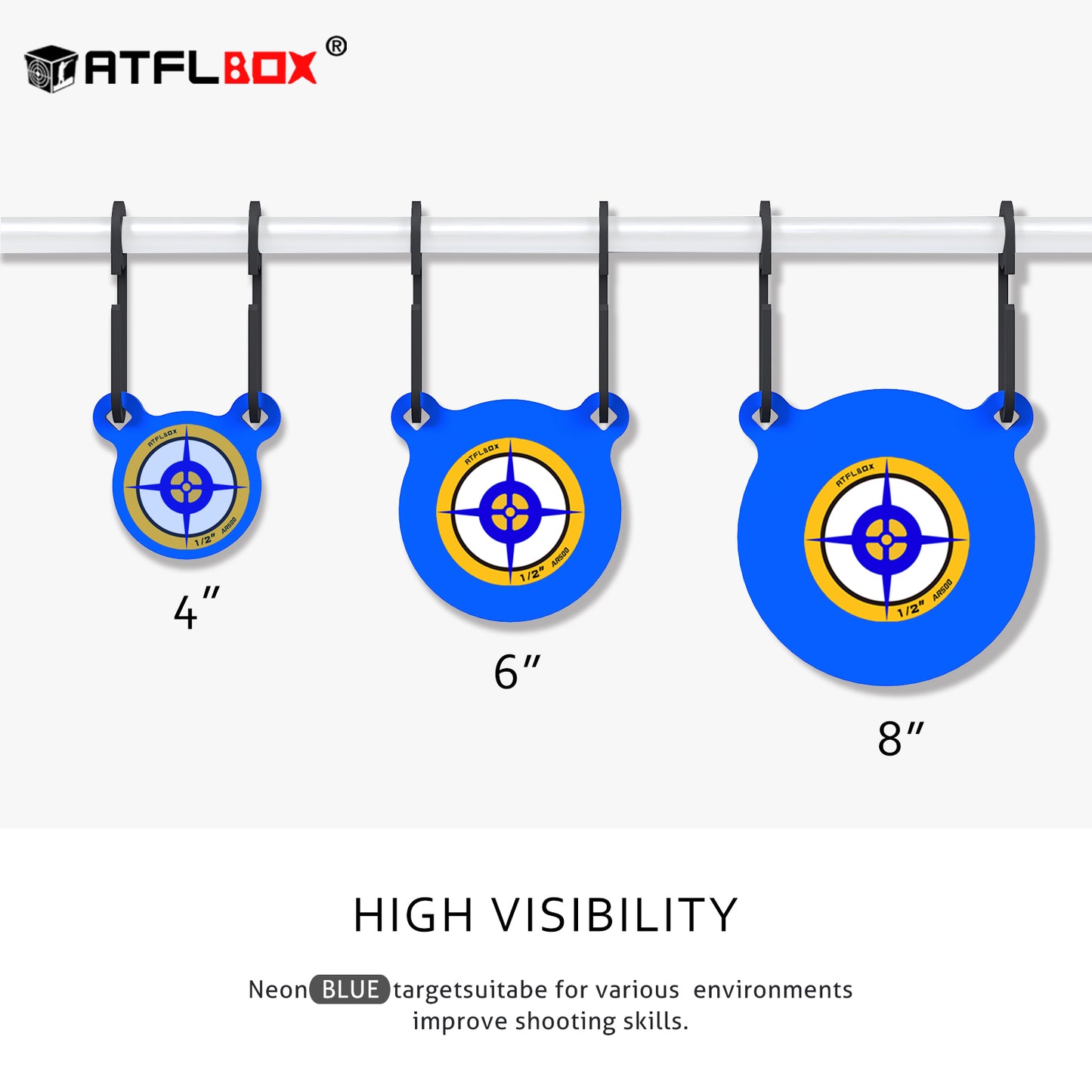 ATFLBOX 3/8'' AR500 Steel Target Combo Set, 4'' 6'' 8'' AR500 Gong Targets, Complete AR500 Steel Kit Fit for 1 Inch OD EMT Conduit