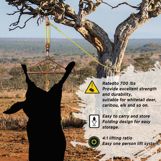 Atflbox Game Hoist Gambrel with 700lb Capacity Deer Hanger and Elk Dual Pulley Hoist Lift System, Hunting Game Hanging Kit for Deer Butcher, Deer Hunting Accessories Gifts for Men