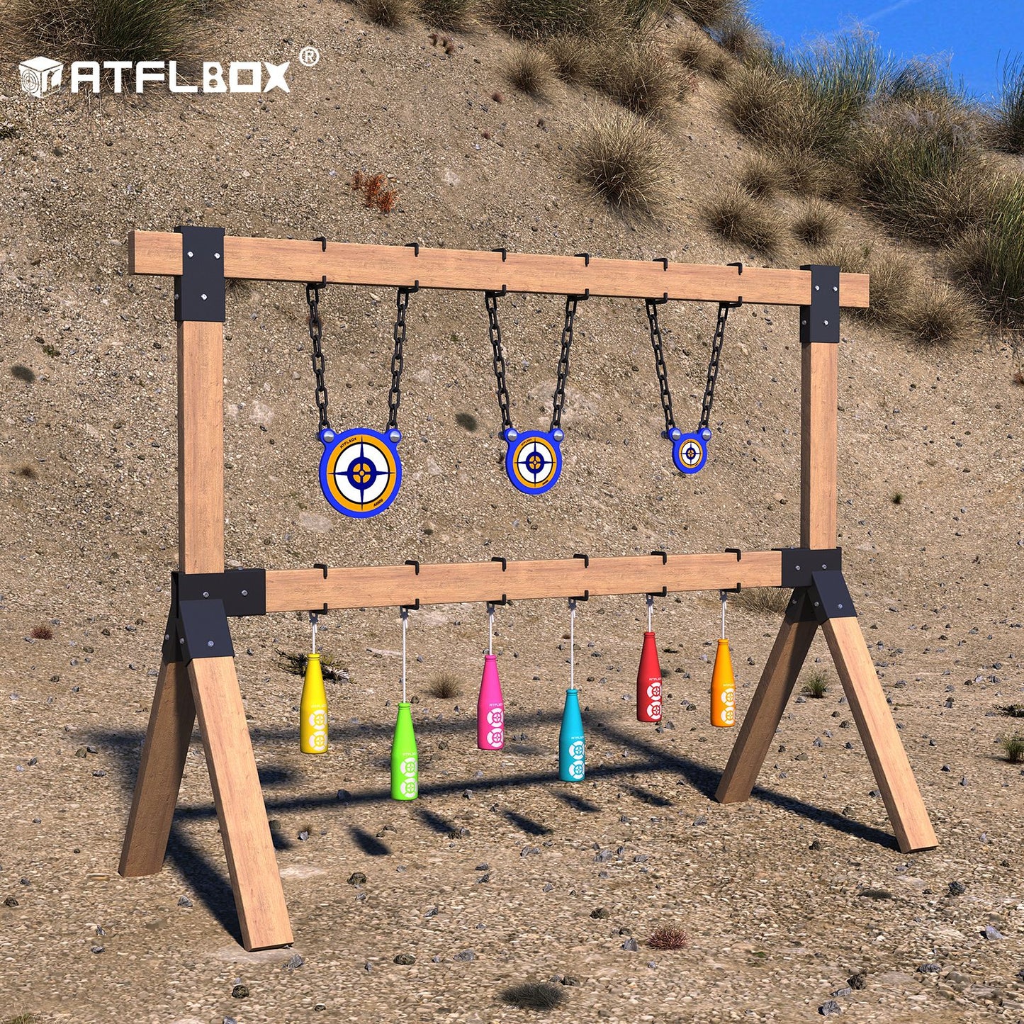 ATFLBOX Heavy Duty 2x4 Steel Target Stand Brackets Set, Y and T Connectors with 12 Hanger Hooks for DIY Shooting Outdoor Range, Modular AR500 Steel Targets Hangers