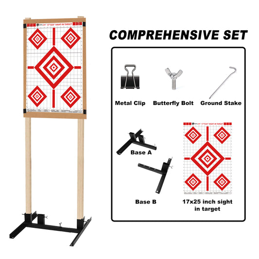 ATFLBOX Shooting Target Stand with 10pcs 17x25 Inch Sight in Paper Targets, Durable Paper Target Holder with Stable Adjustable Base for Cardboard Silhouette, H Shape, USPSA/IPSC, IDPA Practice