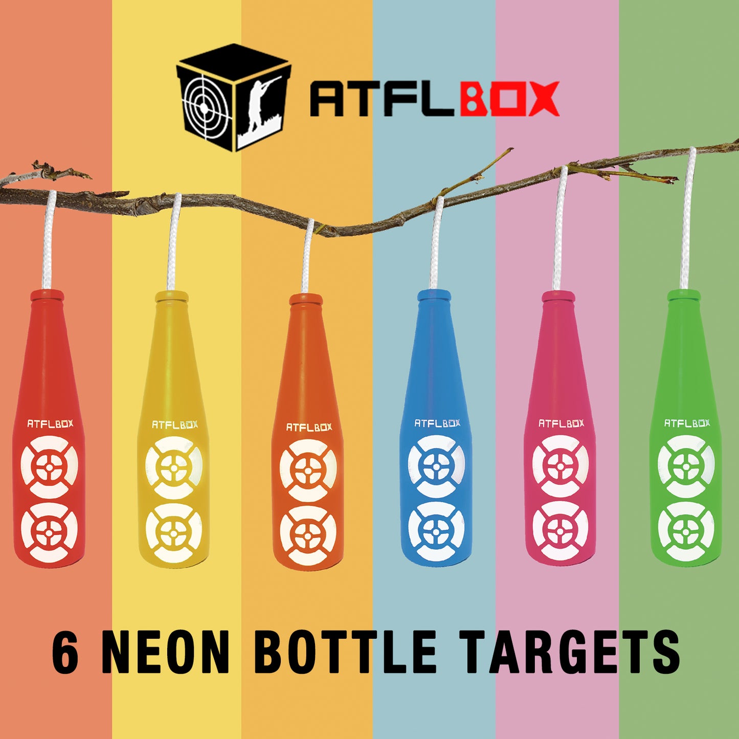 ATFLBOX Shatterproof Plastic Bottle Target for Shooting, 6 Bright Colors with Hanging Rope for Target Practice, Ideal for Indoor and Outdoor Training