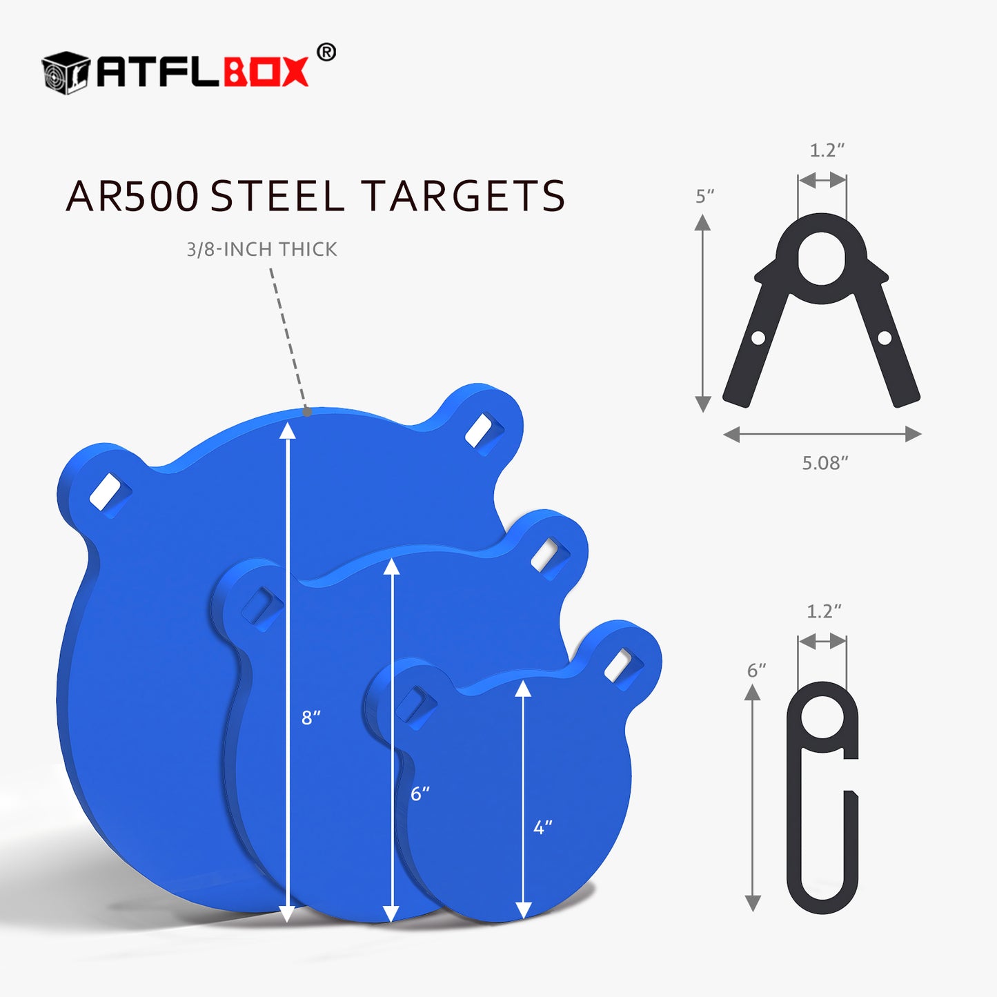 ATFLBOX 3/8'' AR500 Steel Target Combo Set, 4'' 6'' 8'' AR500 Gong Targets, Complete AR500 Steel Kit Fit for 1 Inch OD EMT Conduit