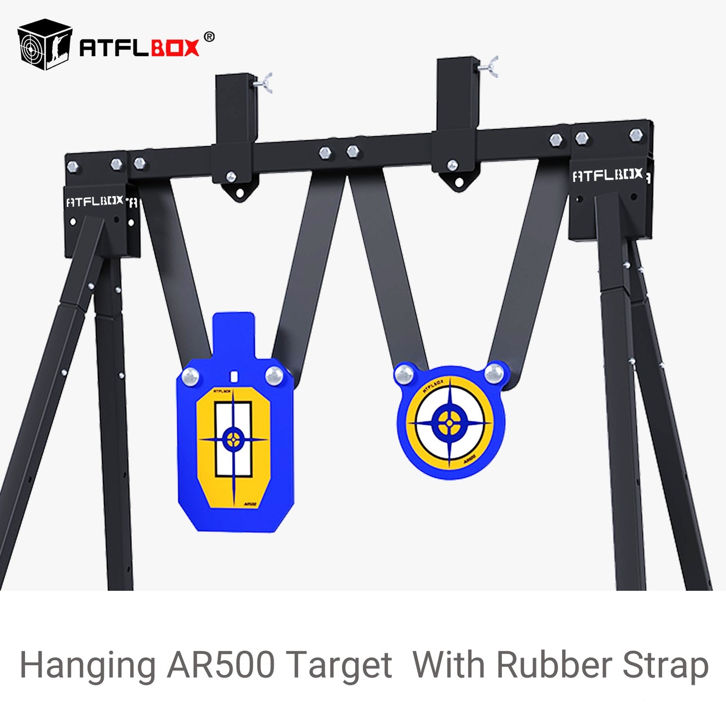 ATFLBOX AR500 Steel Target for Shooting Stand System Set, 63 Inch Adjustable Height, 3/8 Inch Thick Silhouette and Gong Targets, 10pcs Paper Targets and Target Holder Expansion Kit