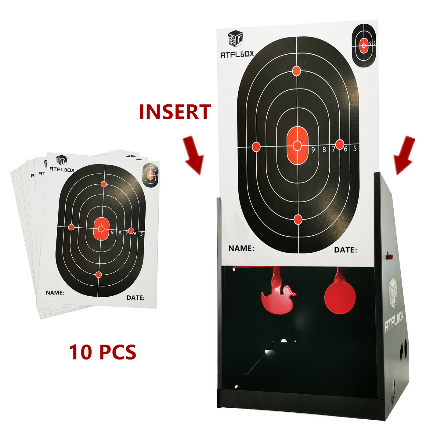 Atflbox 7 x 9 인치 BB 건 타겟 트랩 10pcs 종이 타겟 및 Airsoft, BB 건, 라이플, 펠렛 건 용 회전 슈팅 타겟 포함