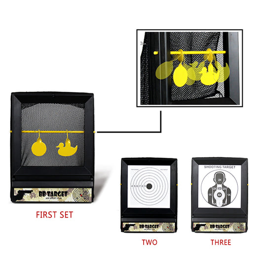 ATFLBOX Plastic BB Gun Trap Net Catcher With 50pcs Paper Targets for Airsoft Training Indoor and Outdoor