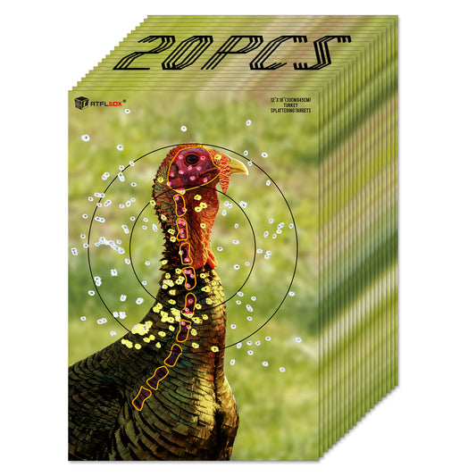 ATFLBOX 20PCS 12”x18” Splatter Turkey Target Stickers for Shooting Practice, Pre-Game Realistic Animal Target, Self-Adhesive Reactive Paper Targets for Shotgun