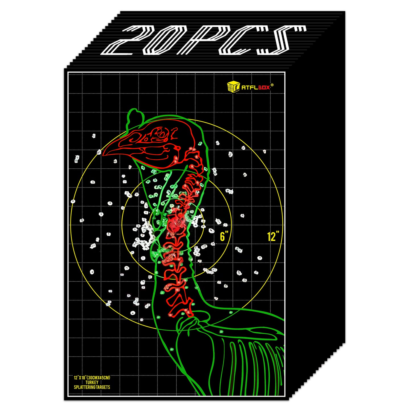 ATFLBOX 20 Pcs Splatter Turkey Targets, 12x18 Inch Adhesive Highly Visible Turkey Target Stickers for Shotgun Patterning, Splash Effect of Multiple Colors Shooting Practice