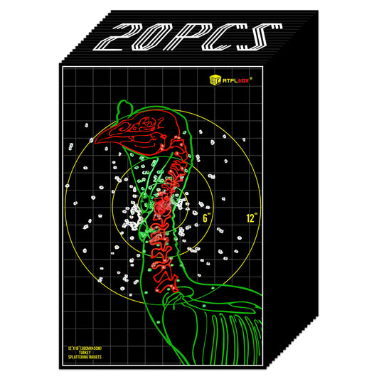 ATFLBOX 20 Pcs Splatter Turkey Targets, 12x18 Inch Adhesive Highly Visible Turkey Target Stickers for Shotgun Patterning, Splash Effect of Multiple Colors Shooting Practice