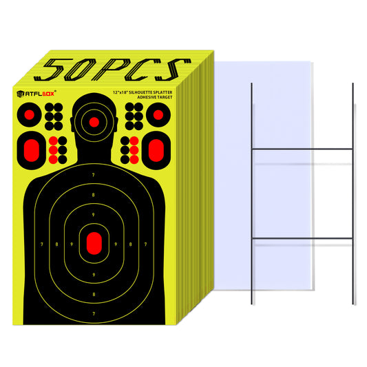 ATFLBOX 50PACK 12x18 inch Silhouette Splatter Targets and Adhesive Target Sticker, Bright Fluorescent Yellow, Easily seen on Impact for Indoor and Outdoor Shooting Range