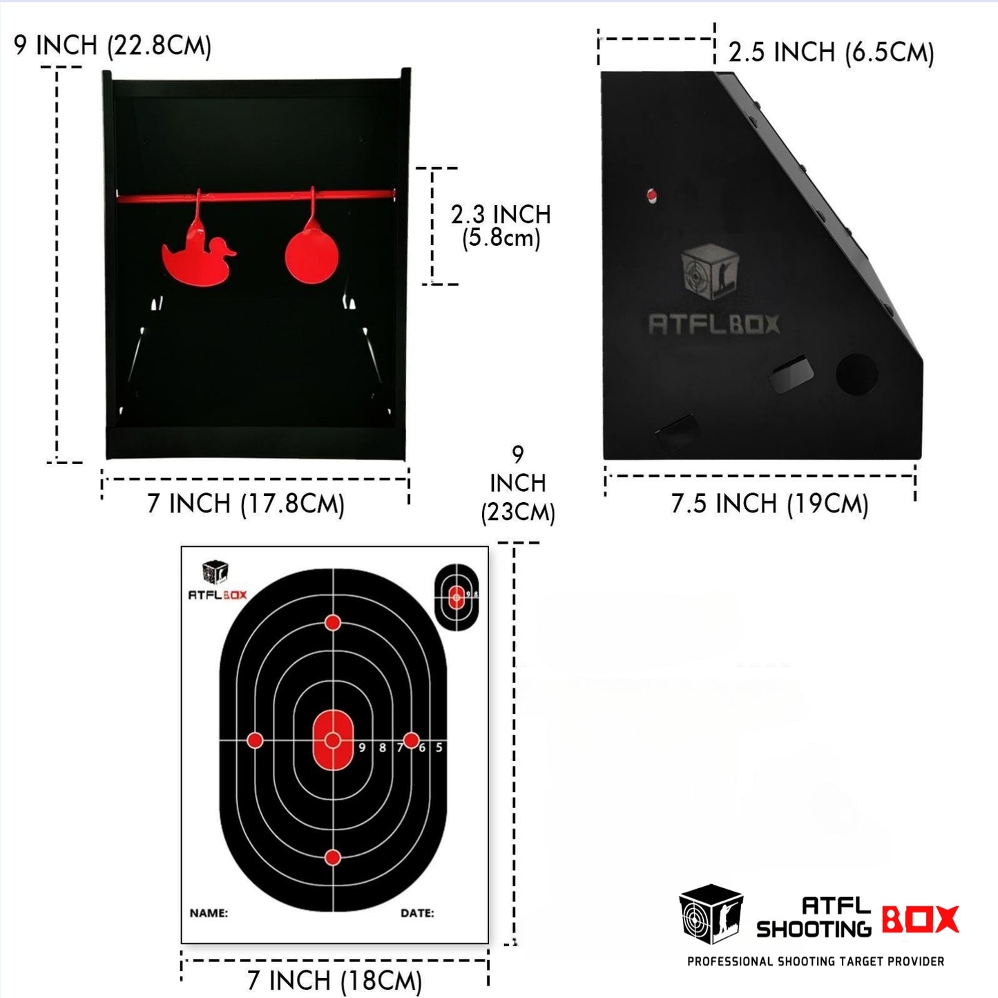 Atflbox 7 x 9インチBBガンターゲットトラップ、エアガン、BBガン、ライフル、ペレットガン用の10個のペーパーターゲットとスピニングシューティングターゲット