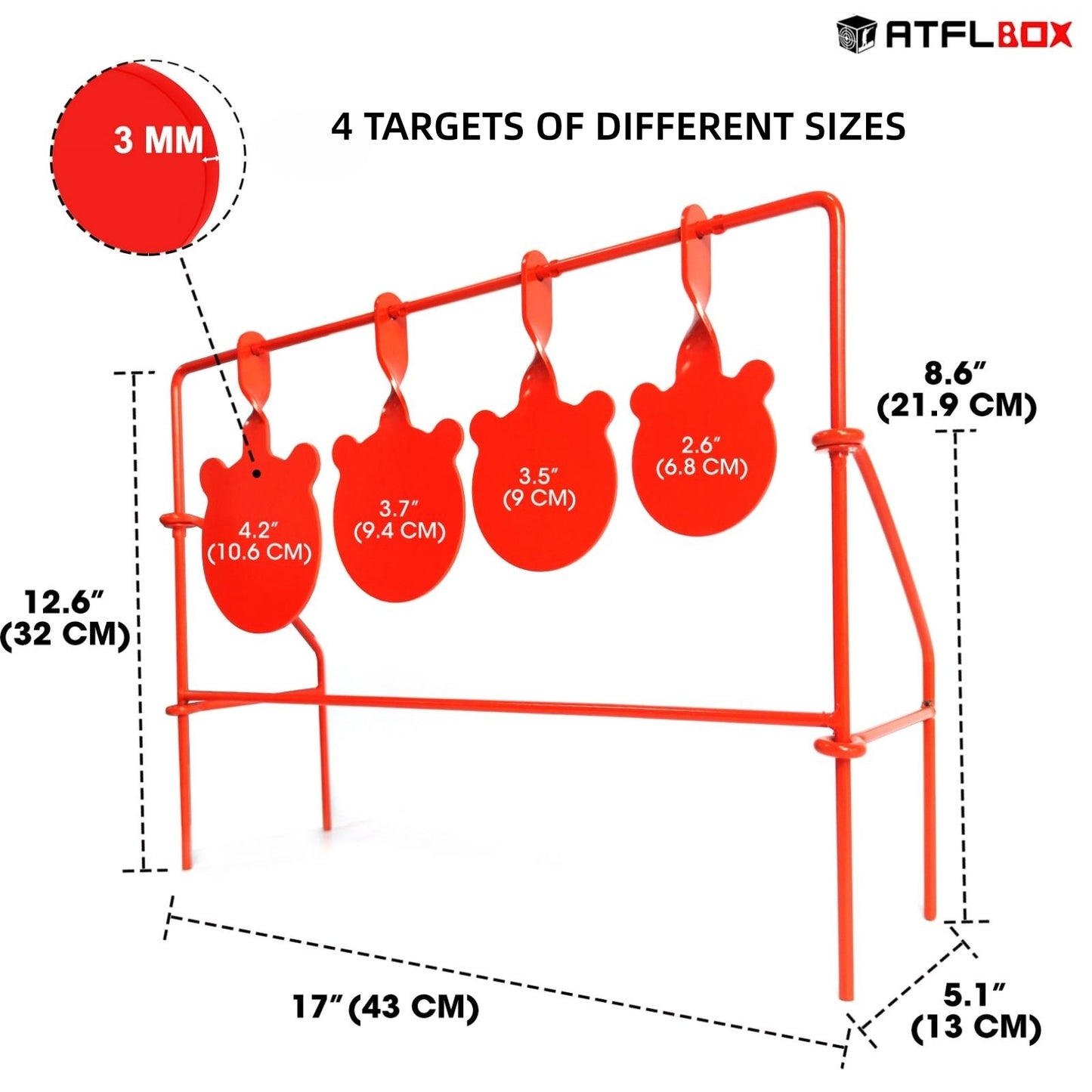 ATFLBOX BB Gun Target 4 different sized gongs Heavy Metal Spinning Pellet Airgun Airsoft Shooting Target for Outdoor, Rated for .177 .20 Caliber
