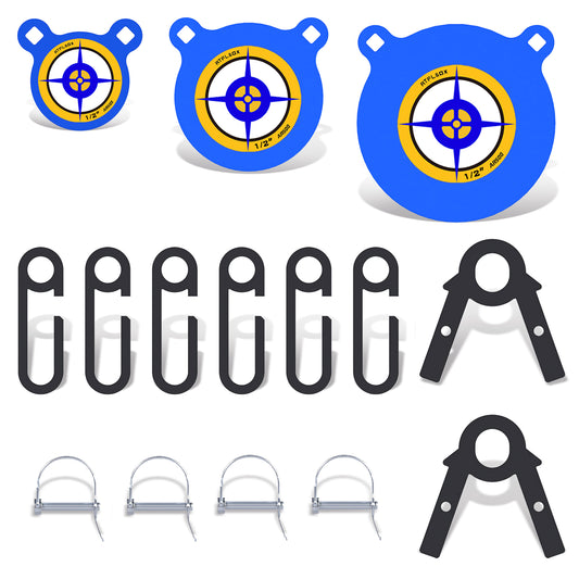 ATFLBOX 3/8'' AR500 Steel Target Combo Set, 4'' 6'' 8'' AR500 Gong Targets, Complete AR500 Steel Kit Fit for 1 Inch OD EMT Conduit