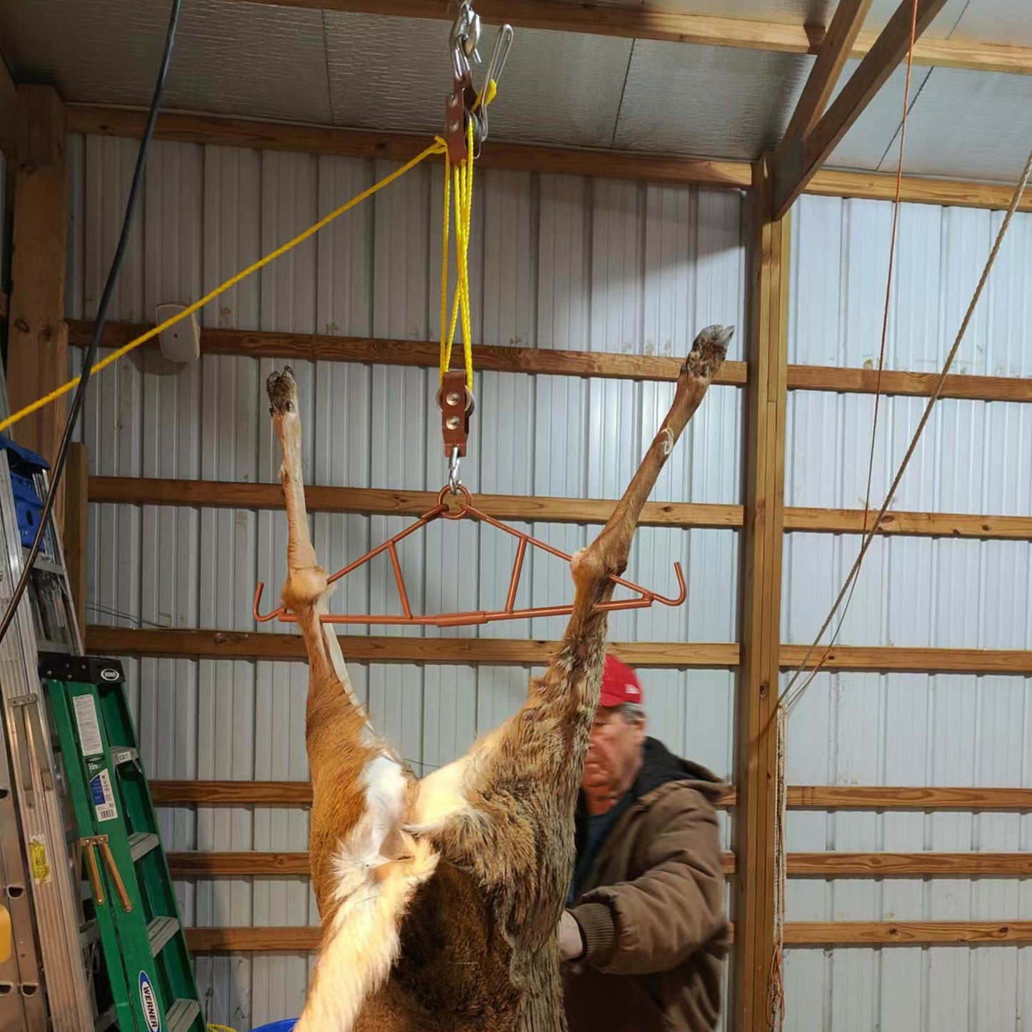 Atflbox Gambrel Game Hoist with 700lb  Elk Dual Pulley Hoist Lift System and Capacity Deer Hanger, 1 Pack