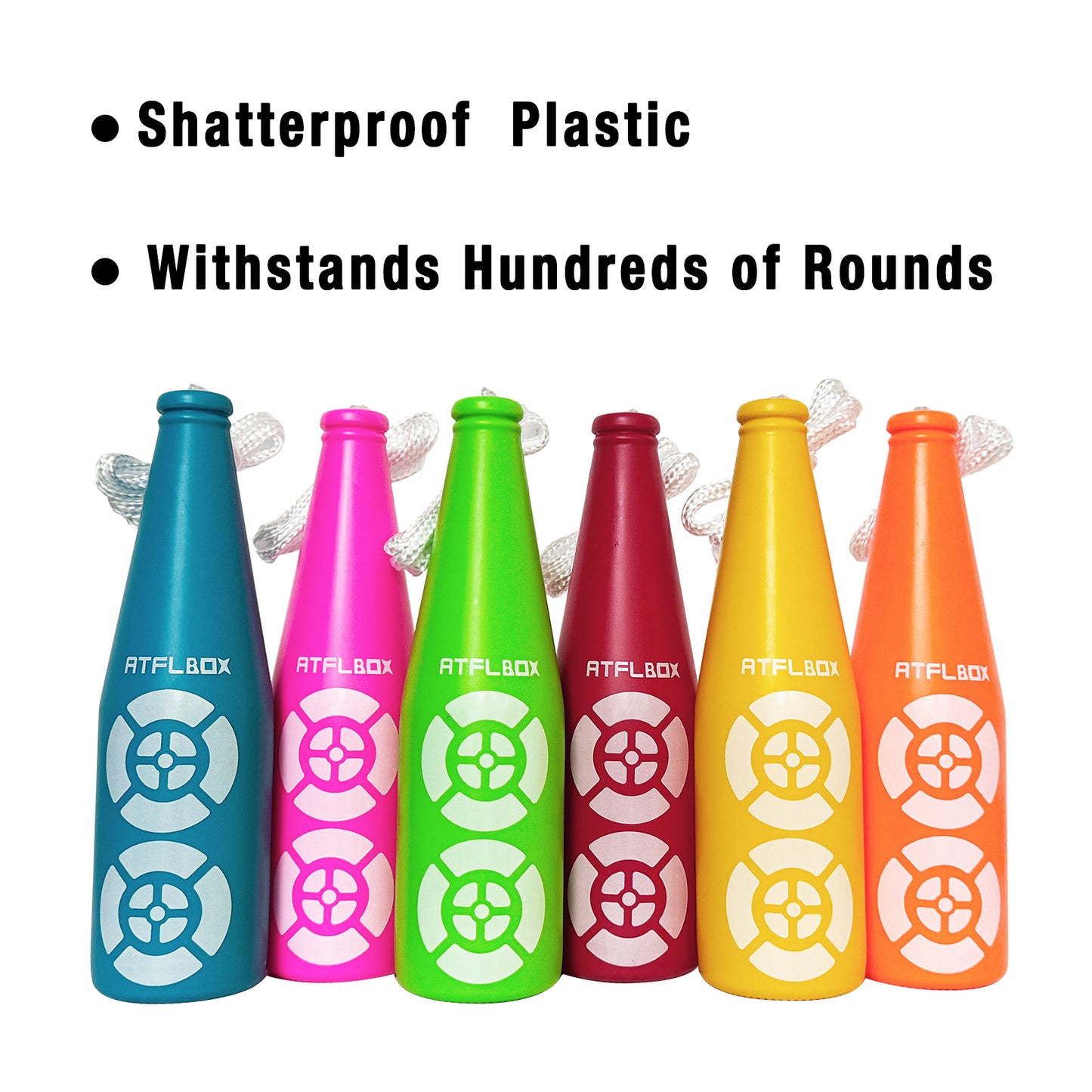 ATFLBOX Shatterproof Plastic Bottle Target for Shooting, 6 Bright Colors with Hanging Rope for Target Practice, Ideal for Indoor and Outdoor Training