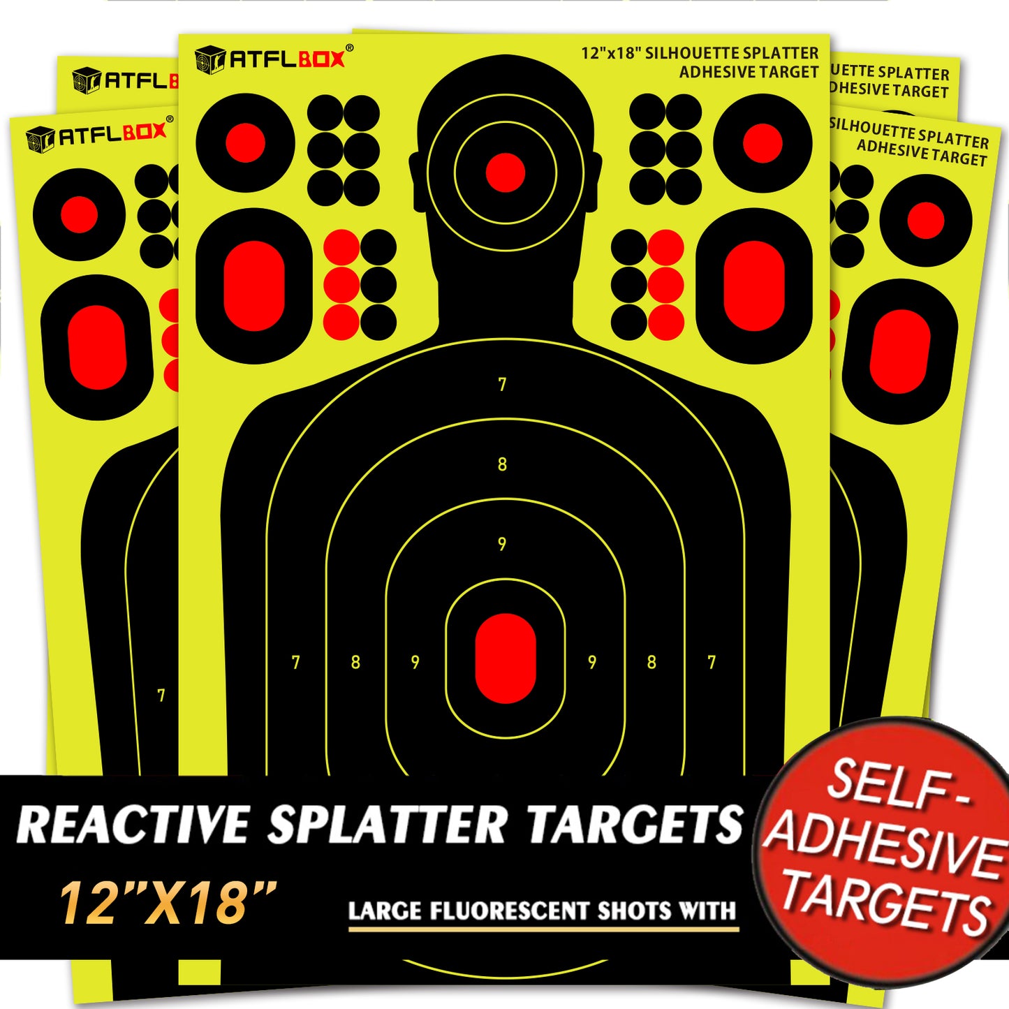 ATFLBOX 25Pack 12x18 inch Silhouette Splatter Targets and Adhesive Target Sticker, Bright Fluorescent Yellow, Easily seen on Impact for Indoor and Outdoor Shooting Range