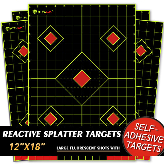 ATFLBOX 50Pack 12x18 inch Sight in Splatter Paper Target and Adhesive Target Sticker, Two-Color Bright Fluorescent Yellow and White, Easily seen on Impact for Indoor and Outdoor Shooting Range
