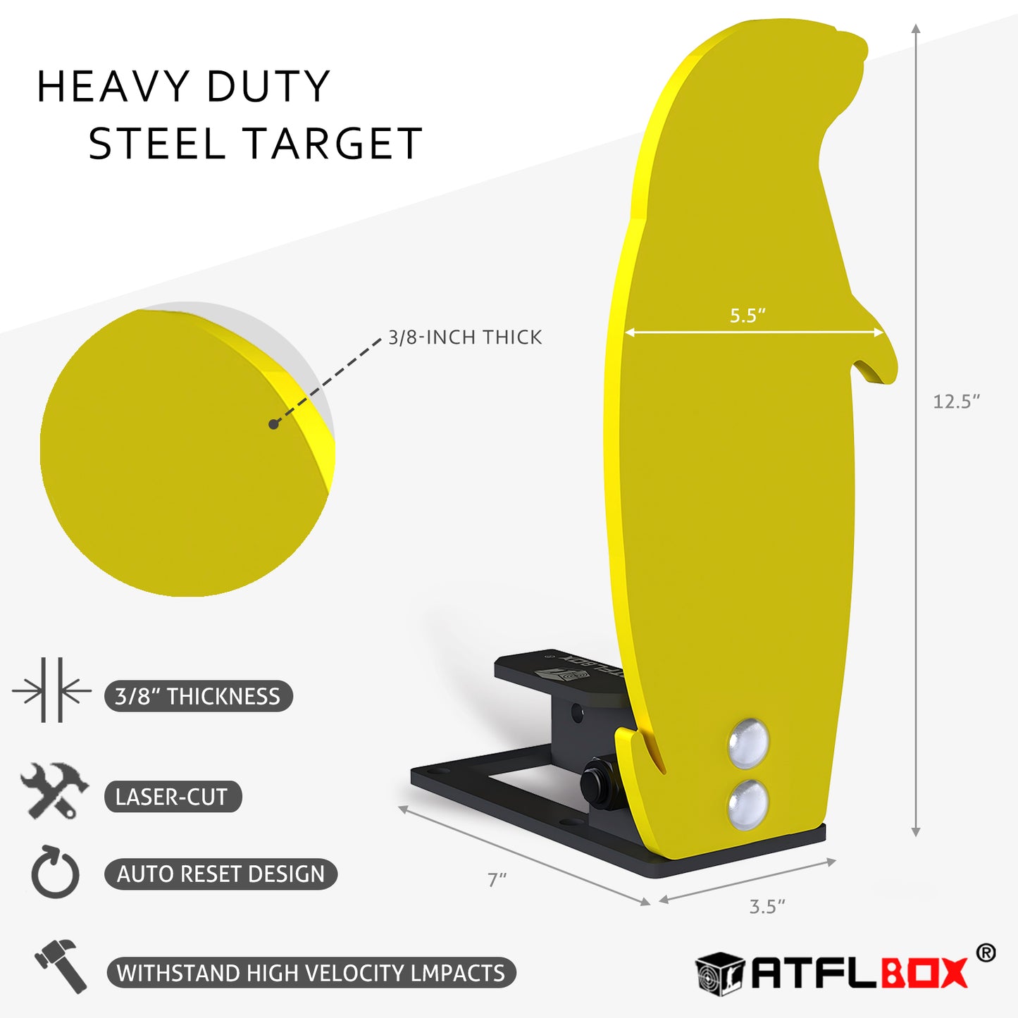 ATFLBOX 3/8'' AR500 Auto Reset Target, 12.5x5.5 inch Prairie Dog Silhouette Classic Popper Steel Shooting Target for Shooting Range, Suitable for Pistol, Rifle, Handgun, Shotgun, Rimfire