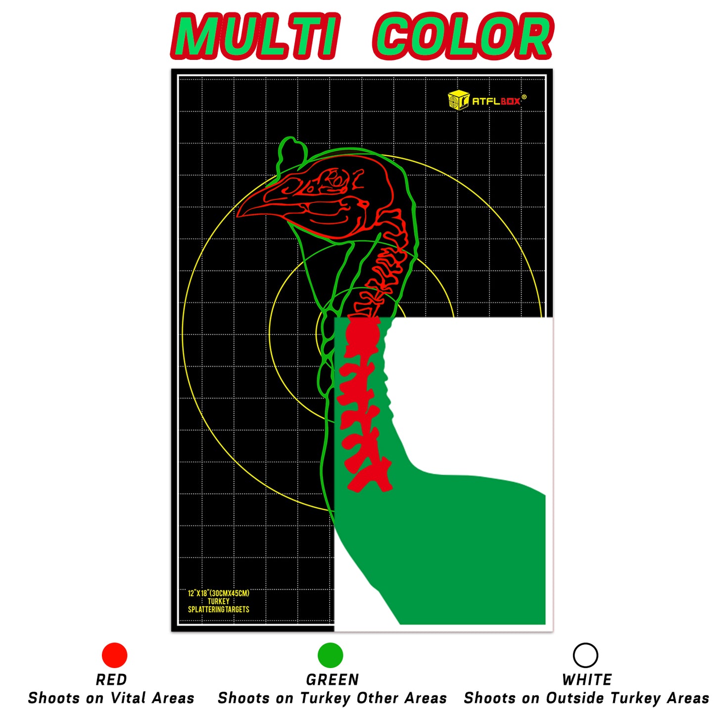 ATFLBOX 20 Pcs Splatter Turkey Targets, 12x18 Inch Adhesive Highly Visible Turkey Target Stickers for Shotgun Patterning, Splash Effect of Multiple Colors Shooting Practice