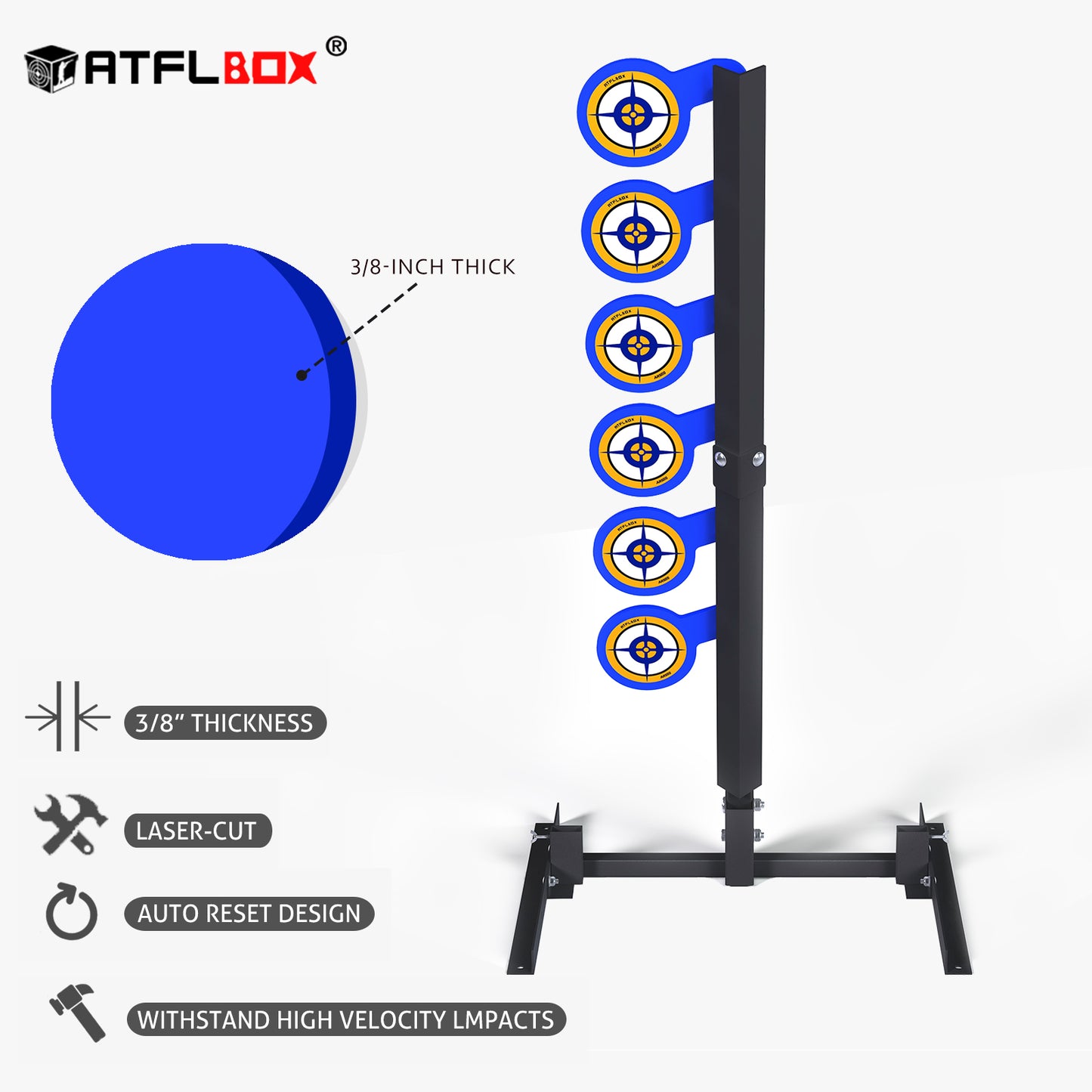 Atflbox AR500 Dueling Tree Target Kit, 6'' x 3/8'' Thickness Steel Paddles, Steel Target for Shooting Sports Competition and Training