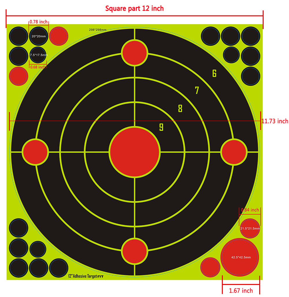 6 Inch Target ATFLBOX 25pcs 12 x12 inch Bullseye Reactive Shooting Target, Easily Se