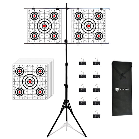 Atflbox Adjustable Paper Target holder With 10pcs Target Papers for Outdoor, Paper Target Stand for BB gun, Airsoft, Airgun backyard Shooting Practice