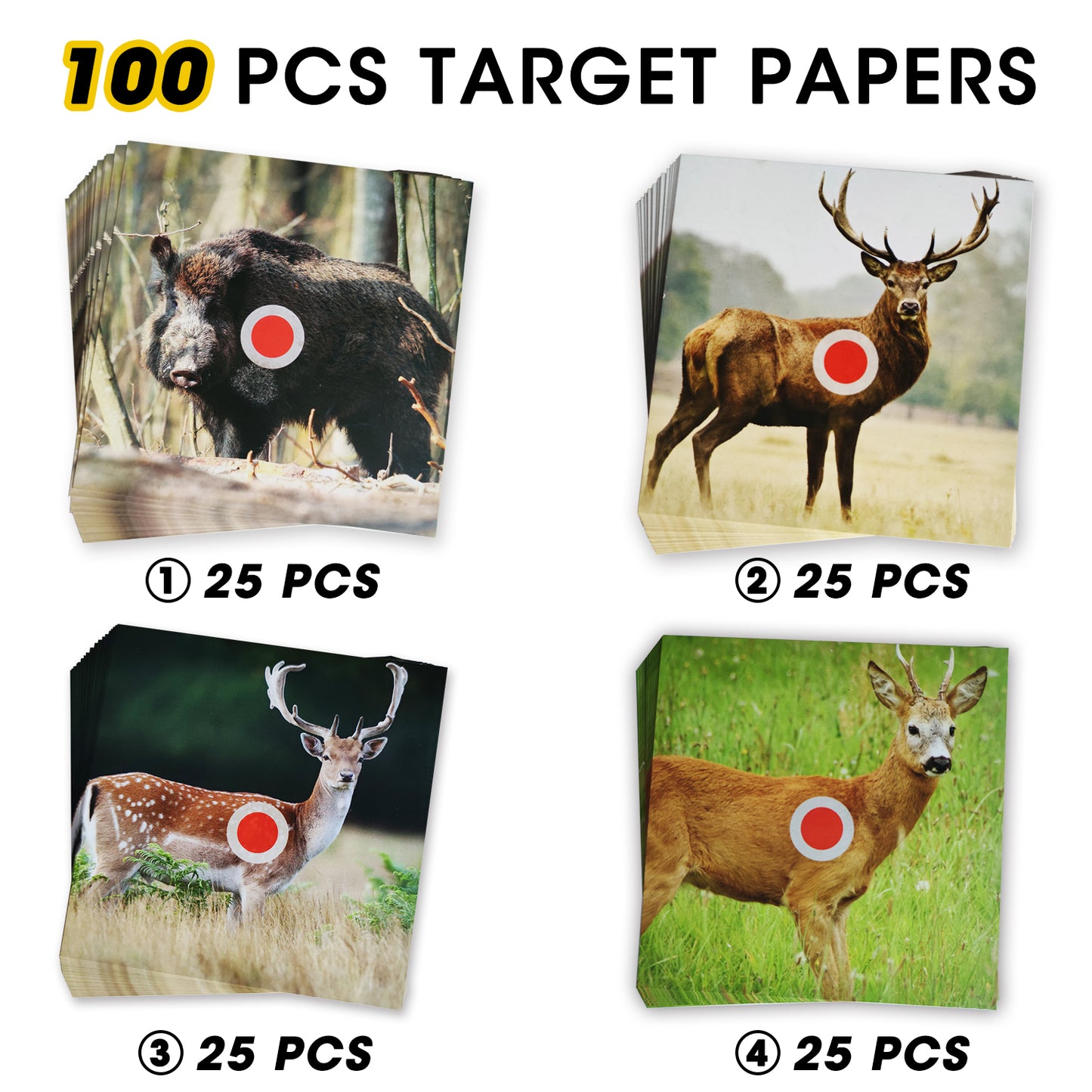 Atflbox Animals 5.5 Inch Paper Targets for BB Pellet Trap Shooting Target Holder, Pack of 100