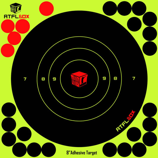 Atflbox 50 pcs Shooting Target 8'' Bulleye Super Splatter Paper Targets and Adhesive Target, Rective Shooting Targets for Pellet gun Rifle